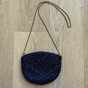 Vintage Beaded La Regale Navy Blue Iridescent Clutch Purse
